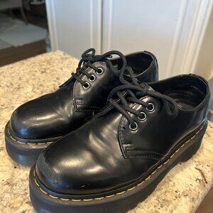 Dr. Martens Smooth Polished Black Leather 1461 Quad Retro Platform Oxfords US6
